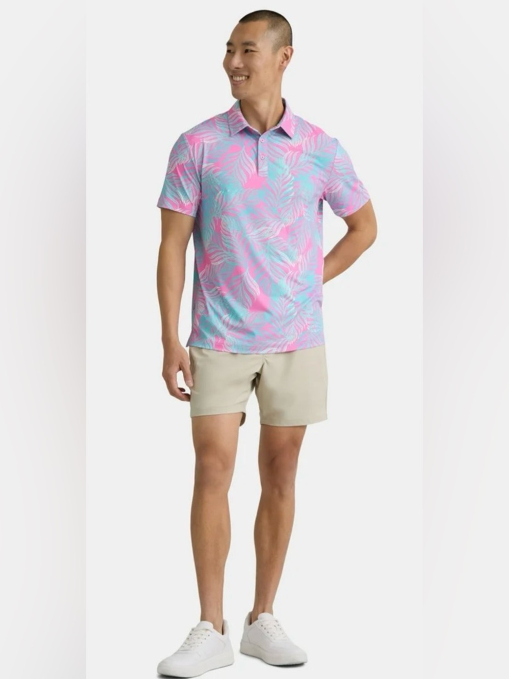 Birdie Bound Tropical Polo Shirt 3XL Pink Teal Oversized Performance - Picture 2 of 6